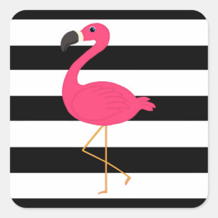 Adesivo Quadrado Flamingo preto e branco do rosa da listra