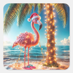 Adesivo Quadrado Flamingo Rosa De Natal Em Luzes Tangidas