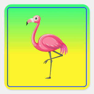 Adesivo Quadrado Flamingo Rosa em Estilo Cartoon