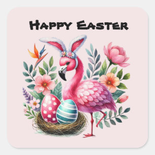 Adesivo Quadrado Flamingo Rosa-Felz pascoa Bonito