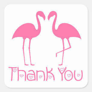Adesivo Quadrado Flamingo Rosa Luau de Praia Tropical Obrigado
