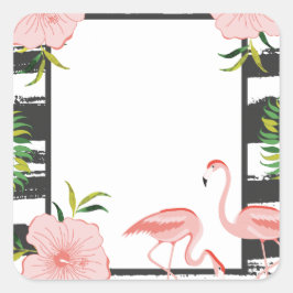 Adesivo Quadrado Flamingo Rosa-Rosa-Greve Moderna