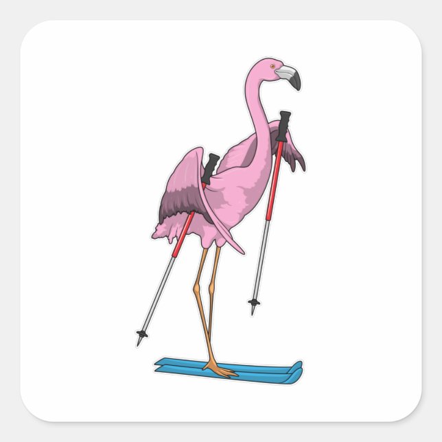 Adesivo Quadrado Flamingo Skier Ski (Frente)