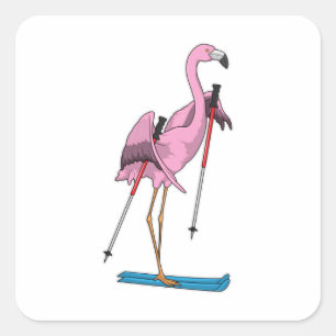 Adesivo Quadrado Flamingo Skier Ski