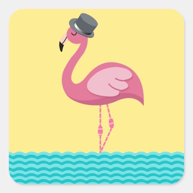 Adesivo Quadrado Flamingo Top Hat Sticker (Frente)