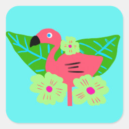 Adesivo Quadrado Flamingo tropical e flores