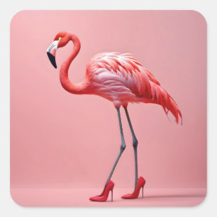Adesivo Quadrado Flamingo Vestindo Red High Heels