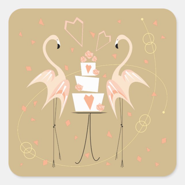 Adesivo Quadrado Flamingo Wedding Praça (Frente)