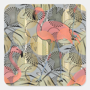Adesivo Quadrado Flamingos em um fundo de abstrato.
