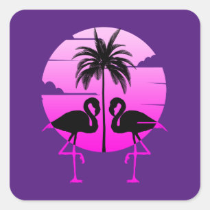 Adesivo Quadrado Flamingos Pássaro Silhueta Rosa