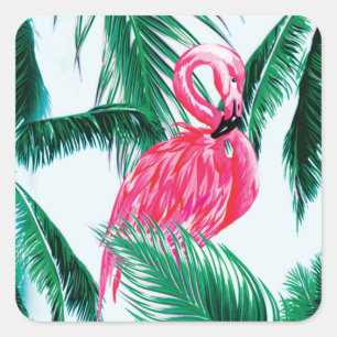 Adesivo Quadrado Flamingos Sob Palmeiras Na Selva De África