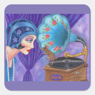 Adesivo Quadrado Flapper Girl Roaring Twties Gramophone