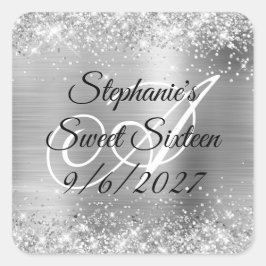 Adesivo Quadrado Flaux Silver Glitter e Foil Sweet 16