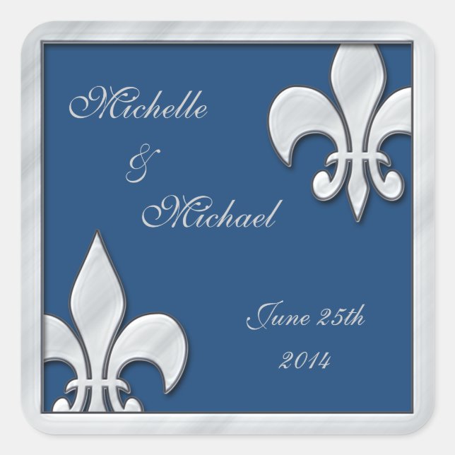 Adesivo Quadrado Fleur de Lis Casamento Silver e Blue Stickers (Frente)