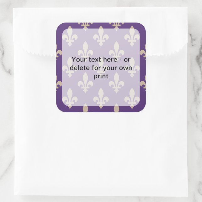 Adesivo Quadrado Fleur de Lis Pattern, Francês, Real, Creme, Roxo (Bolsa)
