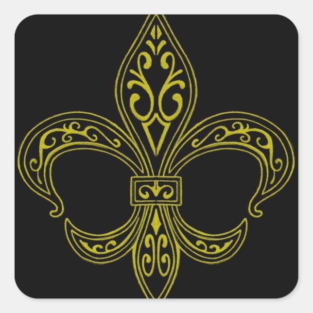 Adesivo Quadrado Fleur de Lis Sticker preto e Dourado (Frente)