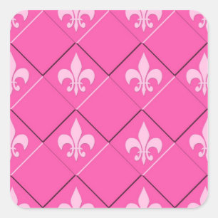 Adesivo Quadrado Fleur de lys e quadrados, padrão rosa