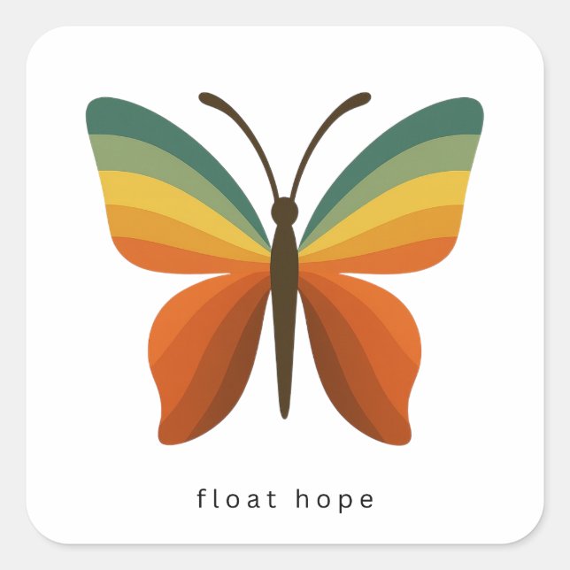 Adesivo Quadrado Float Hope Retro Rainbow Butterfly Square Sticker (Frente)