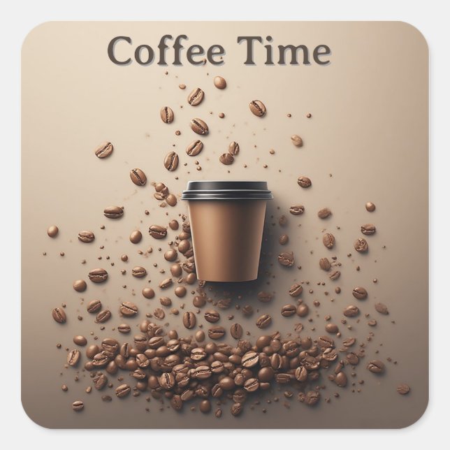 Adesivo Quadrado Floating Coffee Cup With Coffee Beans (Frente)