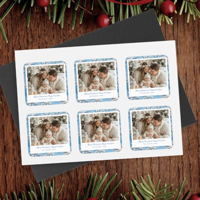 Adesivo Quadrado Floco de neve azul-bonito Natal (Criador carregado)