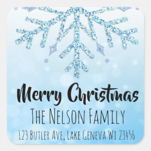 Adesivo Quadrado Floco de neve azul Natal personalizado