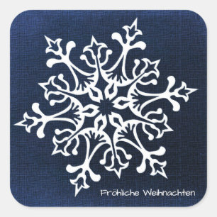 Adesivo Quadrado Floco de neve branco no azul Fröhliche Weihnachten