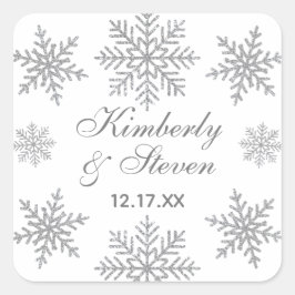 Adesivo Quadrado Floco de neve casamento no inverno Silver