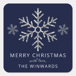 Adesivo Quadrado Floco de neve de Natal brilhante e azul de Natal