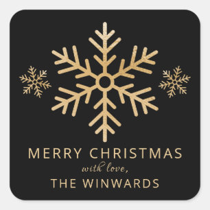 Adesivo Quadrado Floco de neve de Natal preto e dourado