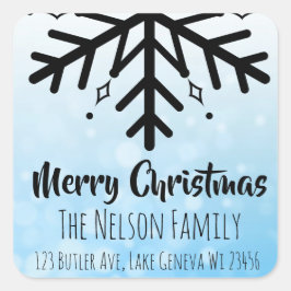 Adesivo Quadrado Floco de neve preto e azul Floco de neve personali