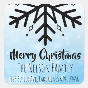 Adesivo Quadrado Floco de neve preto e azul Natal personalizado