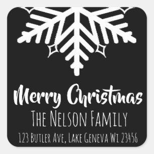 Adesivo Quadrado Floco de Neve Preto e Branco Floco de Natal Person