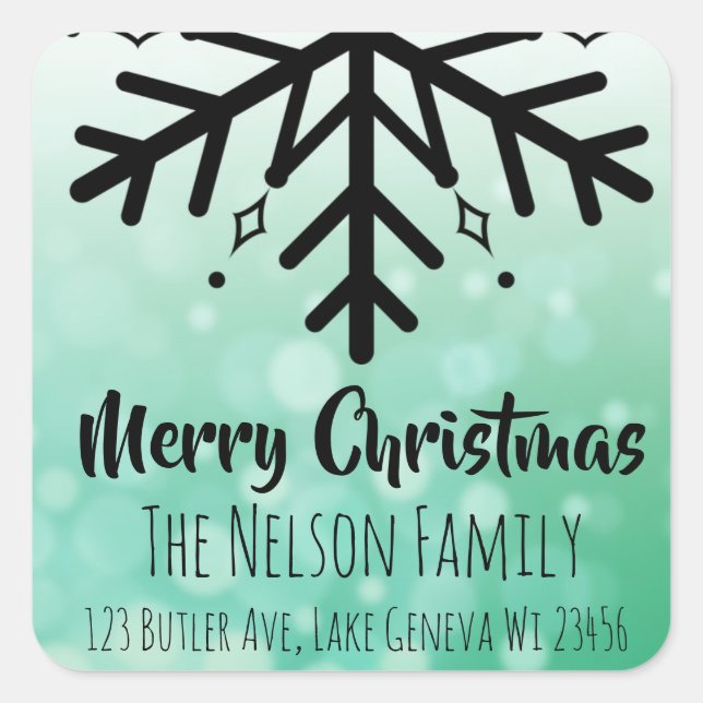 Adesivo Quadrado Floco de Neve Preto e Verde Floco de Natal Persona (Frente)