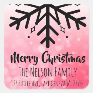 Adesivo Quadrado Floco de neve preto e vermelho Floco de neve perso