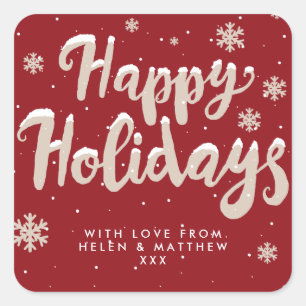 Adesivo Quadrado Floco de neve vermelho e branco Floco de neve Feli