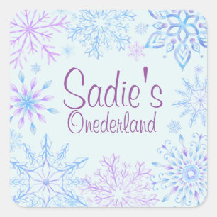 Adesivo Quadrado Floco de neve Winter One Derland Primeiro Anivers