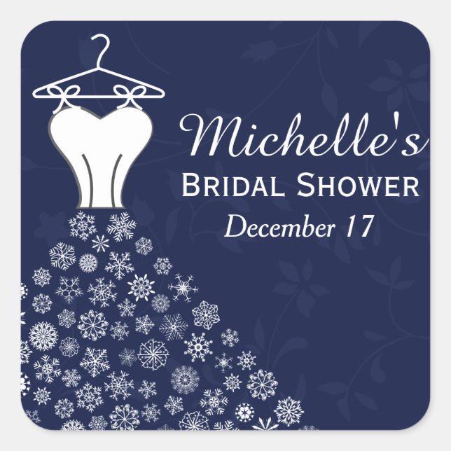 Adesivo Quadrado Flocos de neve azuis Favor do Chá de panela de ves (Frente)