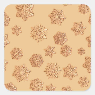 Adesivo Quadrado Flocos de neve de cobre 3 d sobre fundo de cobre