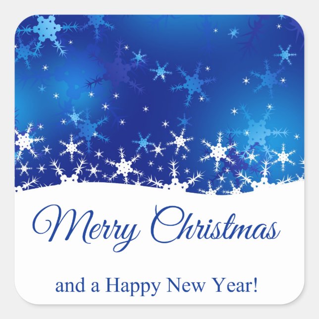Adesivo Quadrado Flocos de neve de inverno azuis de Natal (Frente)
