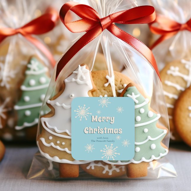 Adesivo Quadrado Flocos de neve de Natal Divertido Belo Inverno Azu (Criador carregado)