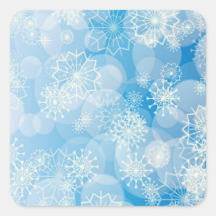 Adesivo Quadrado Flocos de neve de Natal em um fundo azul