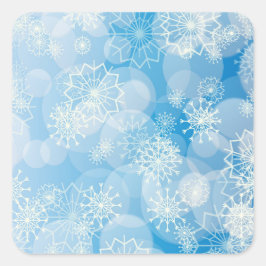 Adesivo Quadrado Flocos de neve de Natal sobre fundo azul