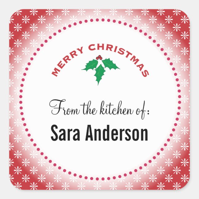 Adesivo Quadrado Flocos de neve em vermelho, pancadas de Natal (Frente)