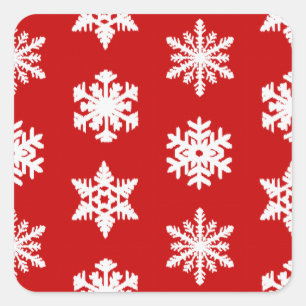 Adesivo Quadrado Flocos de neve Ikat - Vermelho escuro e branco