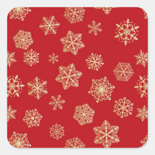 Adesivo Quadrado Flocos de neve ouro contra vermelho profundo