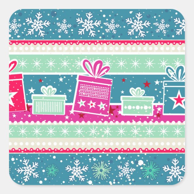 Adesivo Quadrado Flocos de neve personalizados e presentes (Frente)