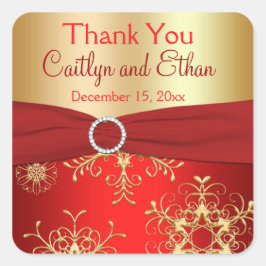 Adesivo Quadrado Flocos de neve vermelhos e Dourados Vestidos de ne