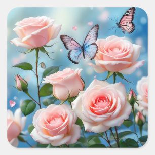 Adesivo Quadrado Flor Azul Cor-de-rosa macia