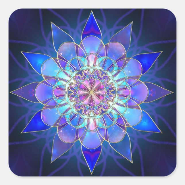 Adesivo Quadrado Flor Azul Mandala Fractal (Frente)