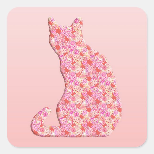 Adesivo Quadrado Flor Cat - laranja e cor-de-rosa (Frente)